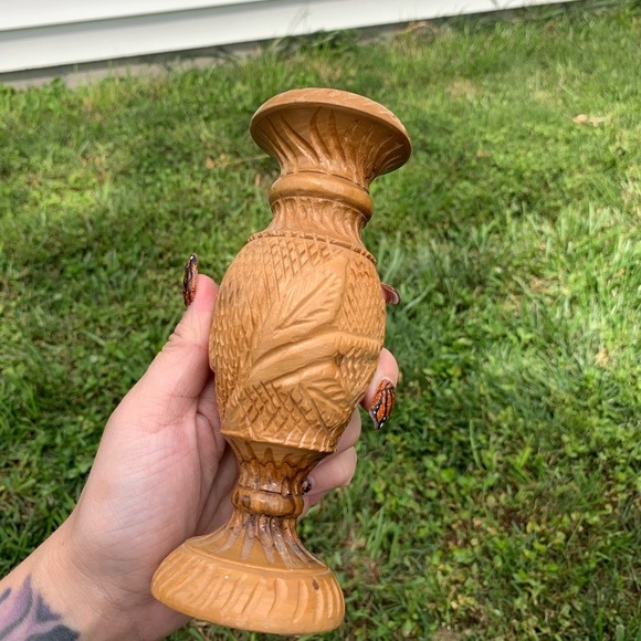 Vintage Hand Carved Olive Wood Wooden Vases Camel Palm floral star Plants Israel - Picture 7 of 10